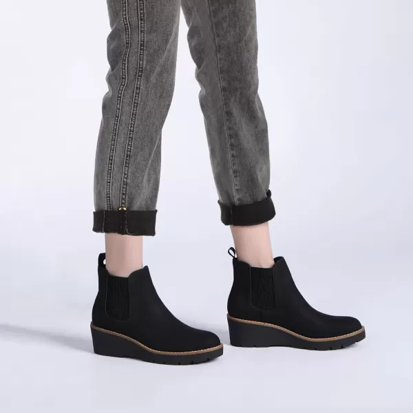 imageAthlefit Womens Chelsea Wedge Boots Elastic Platform Lug Sole Slip on Wedge Ankle BootiesBlack