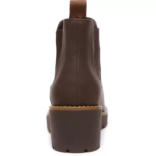 imageAthlefit Womens Chelsea Wedge Boots Elastic Platform Lug Sole Slip on Wedge Ankle BootiesBrown