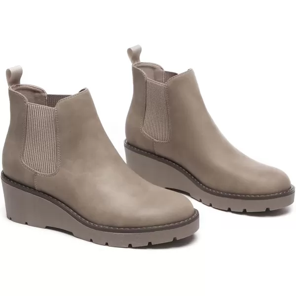 imageAthlefit Womens Chelsea Wedge Boots Elastic Platform Lug Sole Slip on Wedge Ankle BootiesKhaki