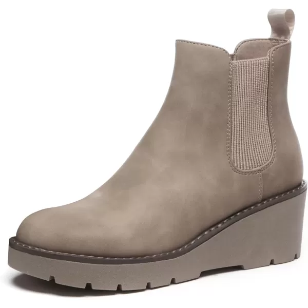 imageAthlefit Womens Chelsea Wedge Boots Elastic Platform Lug Sole Slip on Wedge Ankle BootiesKhaki
