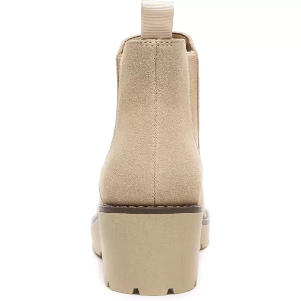 imageAthlefit Womens Chelsea Wedge Boots Elastic Platform Lug Sole Slip on Wedge Ankle BootiesNude