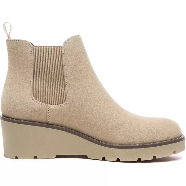 imageAthlefit Womens Chelsea Wedge Boots Elastic Platform Lug Sole Slip on Wedge Ankle BootiesNude