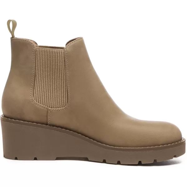 imageAthlefit Womens Chelsea Wedge Boots Elastic Platform Lug Sole Slip on Wedge Ankle BootiesTan