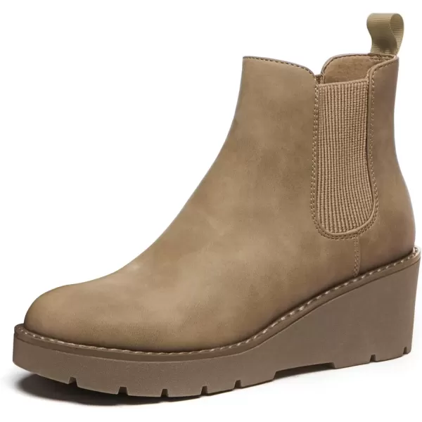 imageAthlefit Womens Chelsea Wedge Boots Elastic Platform Lug Sole Slip on Wedge Ankle BootiesTan