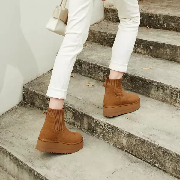 imageAthlefit Womens Classic Platform Chelsea Boots Winter Warm Fur Lined AntiSlip Short Ankle Snow Boots01chestnut