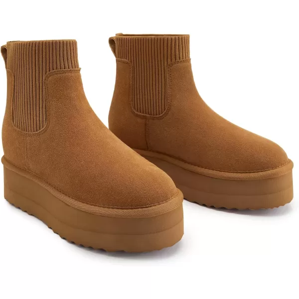 imageAthlefit Womens Classic Platform Chelsea Boots Winter Warm Fur Lined AntiSlip Short Ankle Snow Boots01chestnut