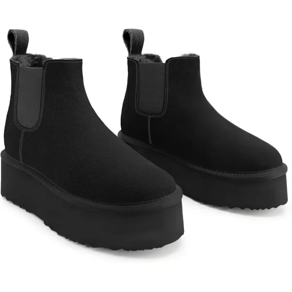 imageAthlefit Womens Classic Platform Chelsea Boots Winter Warm Fur Lined AntiSlip Short Ankle Snow BootsBlack