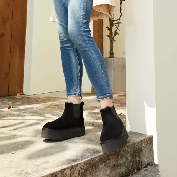 imageAthlefit Womens Classic Platform Chelsea Boots Winter Warm Fur Lined AntiSlip Short Ankle Snow BootsBlack