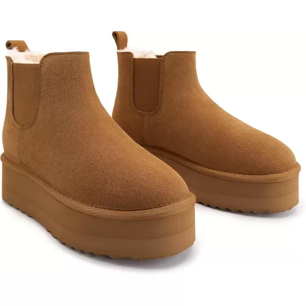 imageAthlefit Womens Classic Platform Chelsea Boots Winter Warm Fur Lined AntiSlip Short Ankle Snow BootsChestnut