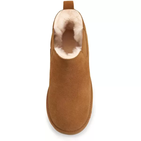 imageAthlefit Womens Classic Platform Chelsea Boots Winter Warm Fur Lined AntiSlip Short Ankle Snow BootsChestnut