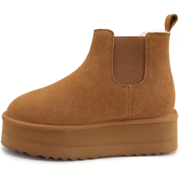 imageAthlefit Womens Classic Platform Chelsea Boots Winter Warm Fur Lined AntiSlip Short Ankle Snow BootsChestnut