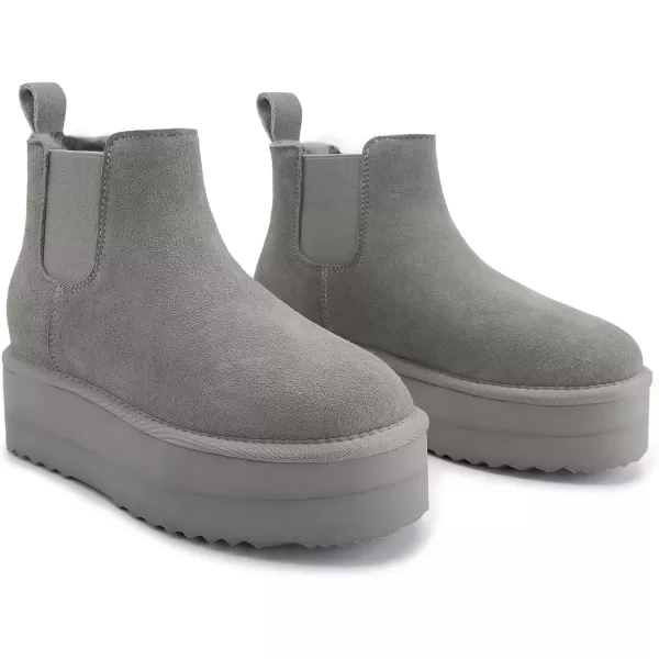 imageAthlefit Womens Classic Platform Chelsea Boots Winter Warm Fur Lined AntiSlip Short Ankle Snow BootsGrey