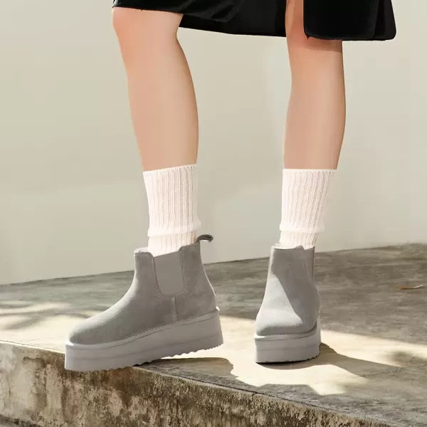 imageAthlefit Womens Classic Platform Chelsea Boots Winter Warm Fur Lined AntiSlip Short Ankle Snow BootsGrey