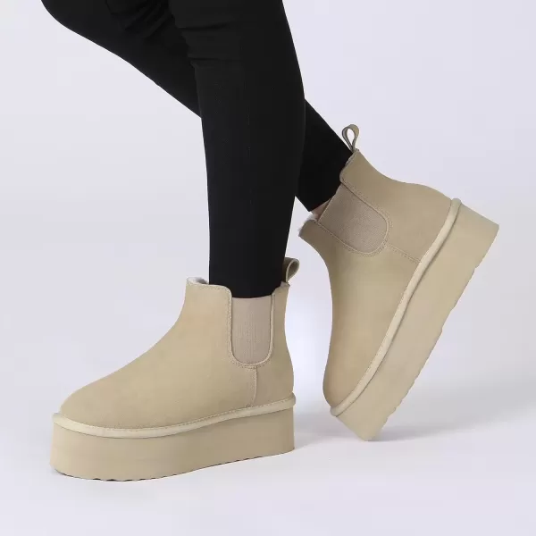 imageAthlefit Womens Classic Platform Chelsea Boots Winter Warm Fur Lined AntiSlip Short Ankle Snow BootsSand