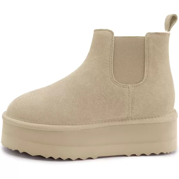 imageAthlefit Womens Classic Platform Chelsea Boots Winter Warm Fur Lined AntiSlip Short Ankle Snow BootsSand