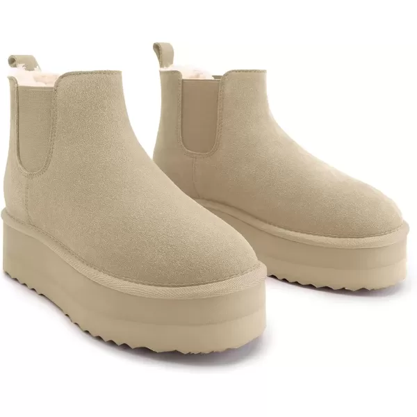 imageAthlefit Womens Classic Platform Chelsea Boots Winter Warm Fur Lined AntiSlip Short Ankle Snow BootsSand