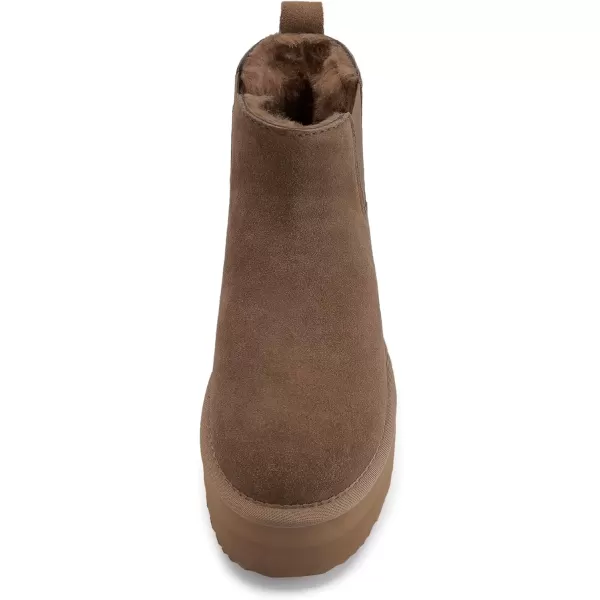 imageAthlefit Womens Classic Platform Chelsea Boots Winter Warm Fur Lined AntiSlip Short Ankle Snow BootsTaupe