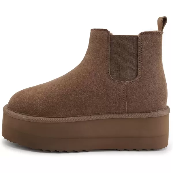 imageAthlefit Womens Classic Platform Chelsea Boots Winter Warm Fur Lined AntiSlip Short Ankle Snow BootsTaupe