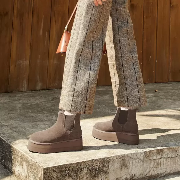 imageAthlefit Womens Classic Platform Chelsea Boots Winter Warm Fur Lined AntiSlip Short Ankle Snow BootsTaupe