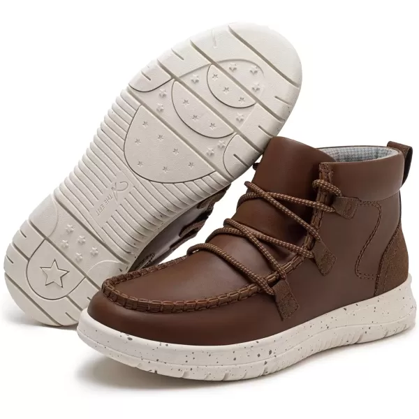 imageAthlefit Womens Lace Up Ankle Boots Casual Comfortable Lightweight Walking Flat Ankle Booties Boat ShoesBrown