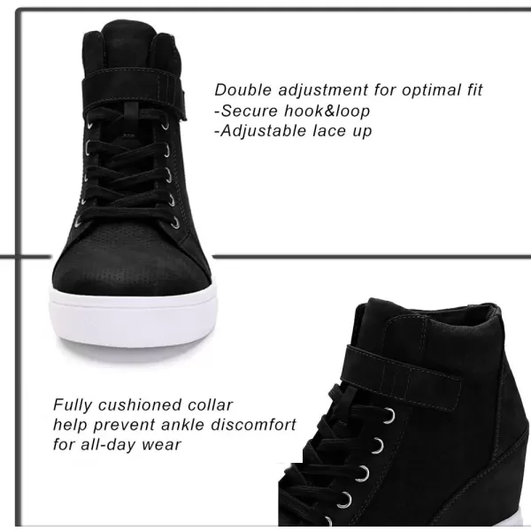 imageAthlefit Womens Lace Up Wedge Sneakers High Top Fashion Sneakers Ankle BootiesBlack
