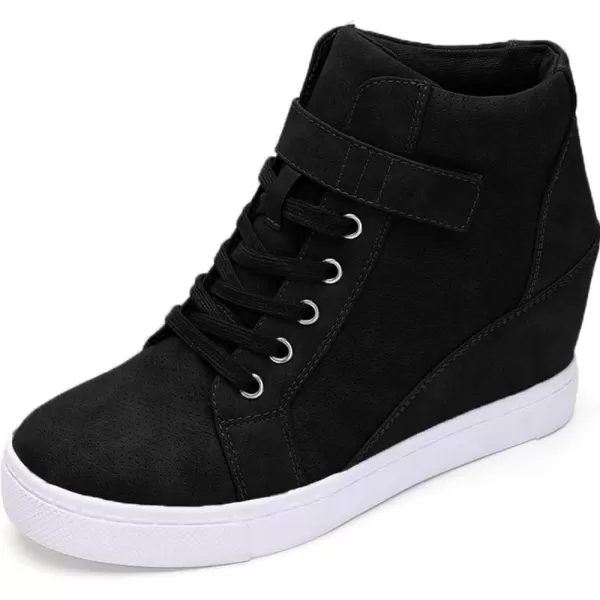 imageAthlefit Womens Lace Up Wedge Sneakers High Top Fashion Sneakers Ankle BootiesBlack