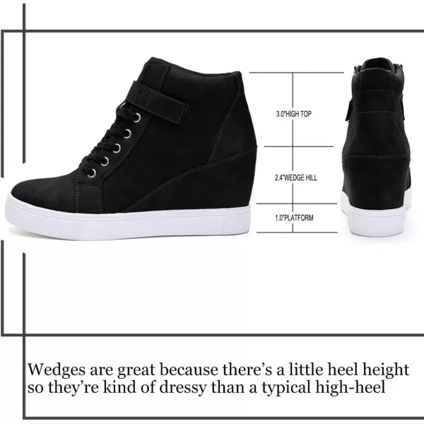 imageAthlefit Womens Lace Up Wedge Sneakers High Top Fashion Sneakers Ankle BootiesBlack