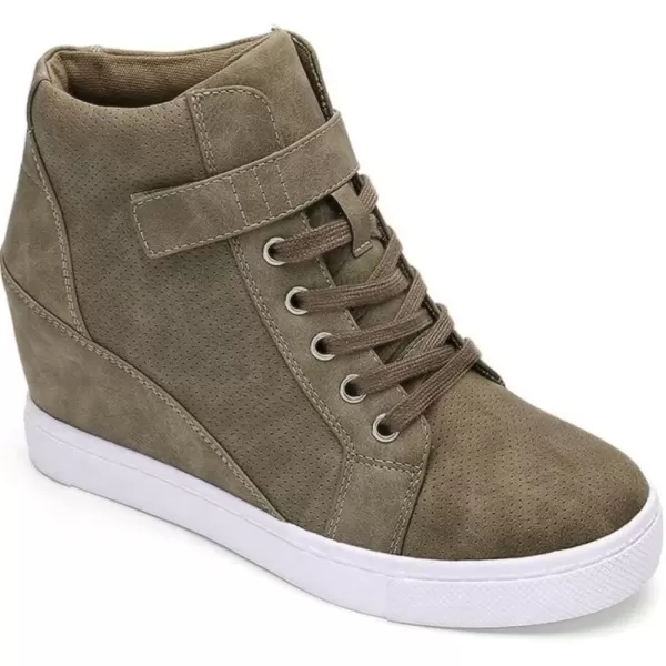 imageAthlefit Womens Lace Up Wedge Sneakers High Top Fashion Sneakers Ankle BootiesBrown
