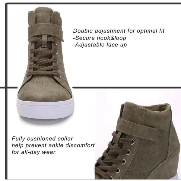 imageAthlefit Womens Lace Up Wedge Sneakers High Top Fashion Sneakers Ankle BootiesBrown