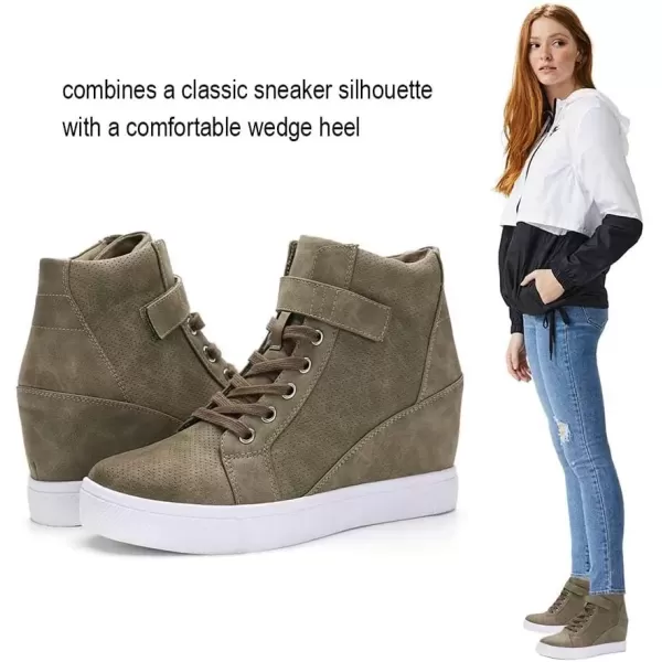 imageAthlefit Womens Lace Up Wedge Sneakers High Top Fashion Sneakers Ankle BootiesBrown