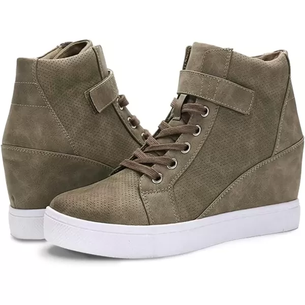 imageAthlefit Womens Lace Up Wedge Sneakers High Top Fashion Sneakers Ankle BootiesBrown