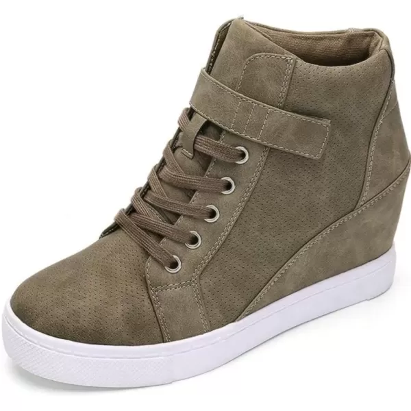 imageAthlefit Womens Lace Up Wedge Sneakers High Top Fashion Sneakers Ankle BootiesBrown