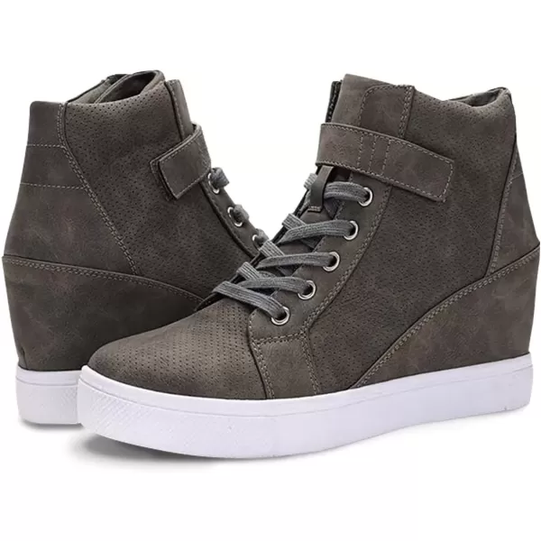imageAthlefit Womens Lace Up Wedge Sneakers High Top Fashion Sneakers Ankle BootiesGrey