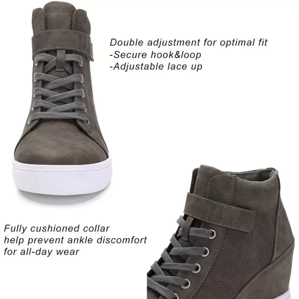 imageAthlefit Womens Lace Up Wedge Sneakers High Top Fashion Sneakers Ankle BootiesGrey
