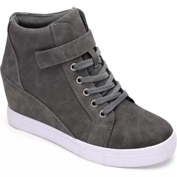 imageAthlefit Womens Lace Up Wedge Sneakers High Top Fashion Sneakers Ankle BootiesGrey