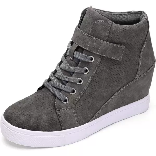 imageAthlefit Womens Lace Up Wedge Sneakers High Top Fashion Sneakers Ankle BootiesGrey
