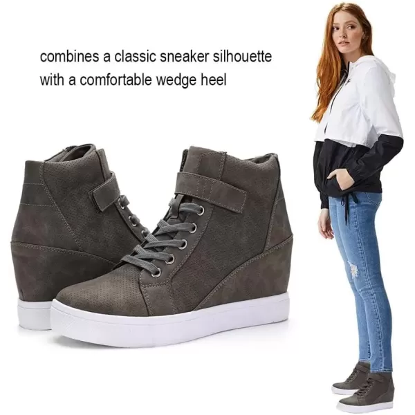 imageAthlefit Womens Lace Up Wedge Sneakers High Top Fashion Sneakers Ankle BootiesGrey