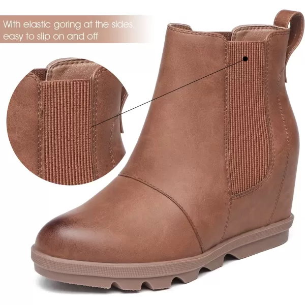imageAthlefit Womens Wedge Boots Comfortable Ankle Wedge Booties02brown