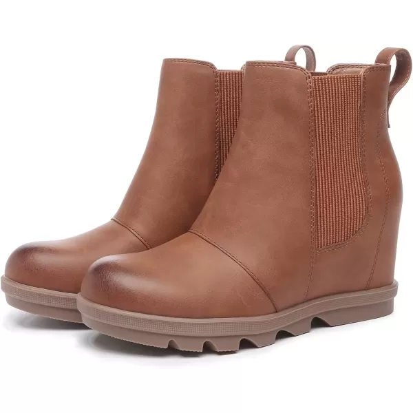 imageAthlefit Womens Wedge Boots Comfortable Ankle Wedge Booties02brown