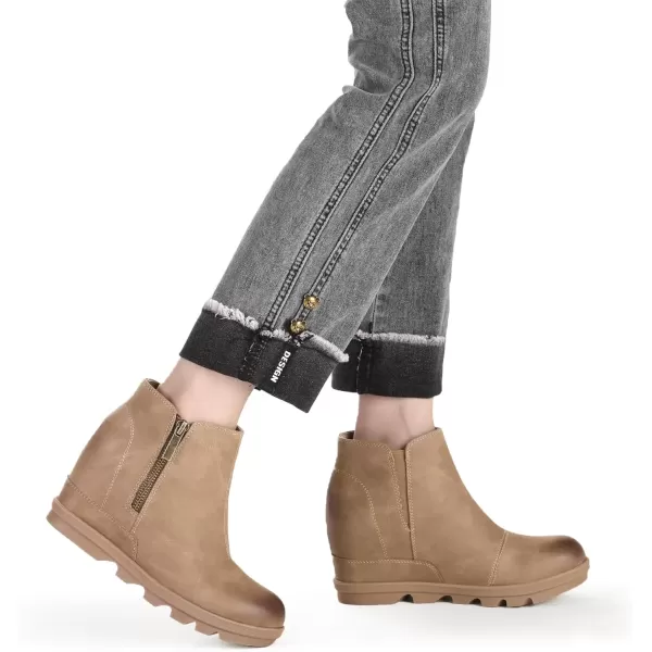 imageAthlefit Womens Wedge Boots Comfortable Ankle Wedge Booties02khaki