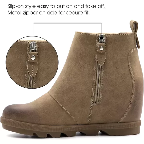 imageAthlefit Womens Wedge Boots Comfortable Ankle Wedge Booties032khaki