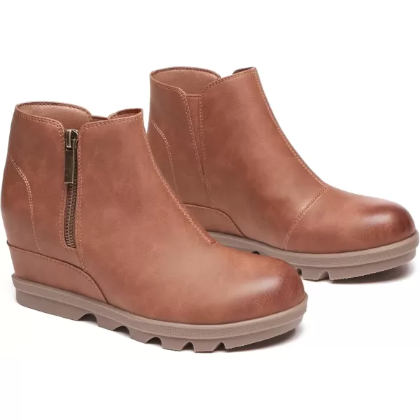 imageAthlefit Womens Wedge Boots Comfortable Ankle Wedge Booties03brown