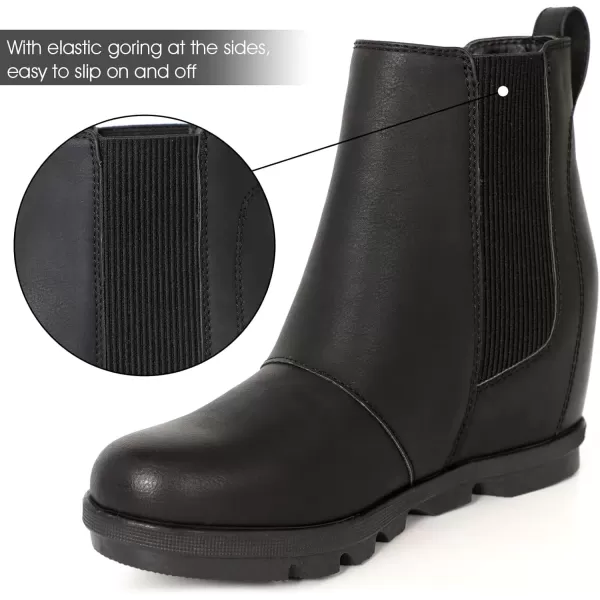imageAthlefit Womens Wedge Boots Comfortable Ankle Wedge BootiesBlack