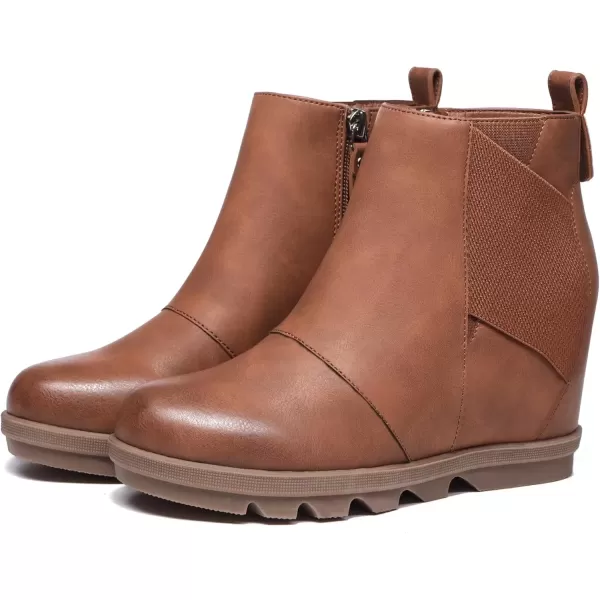 imageAthlefit Womens Wedge Boots Comfortable Ankle Wedge BootiesBrown