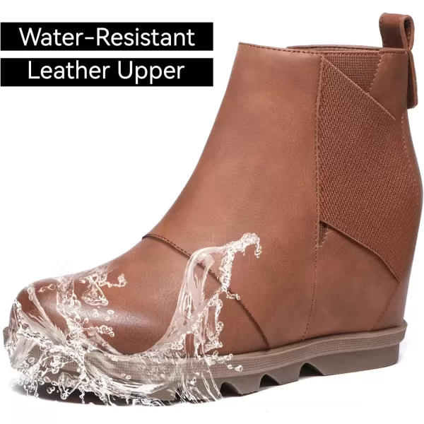 imageAthlefit Womens Wedge Boots Comfortable Ankle Wedge BootiesBrown