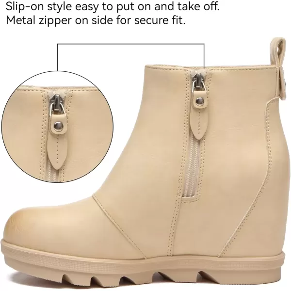 imageAthlefit Womens Wedge Boots Comfortable Ankle Wedge BootiesCamel