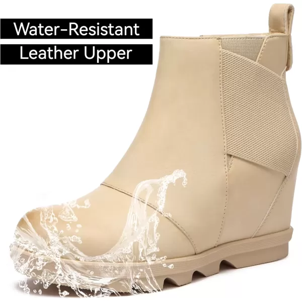 imageAthlefit Womens Wedge Boots Comfortable Ankle Wedge BootiesCamel