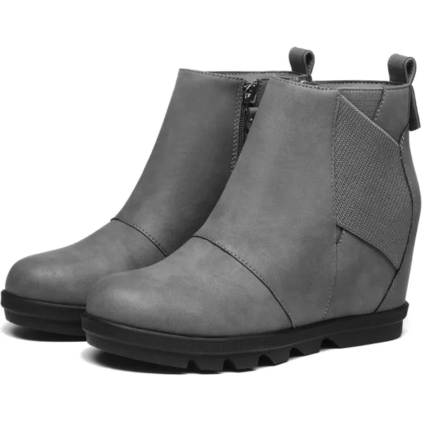 imageAthlefit Womens Wedge Boots Comfortable Ankle Wedge BootiesGrey
