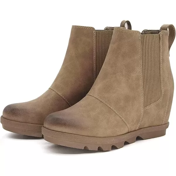 imageAthlefit Womens Wedge Boots Comfortable Ankle Wedge BootiesKhaki