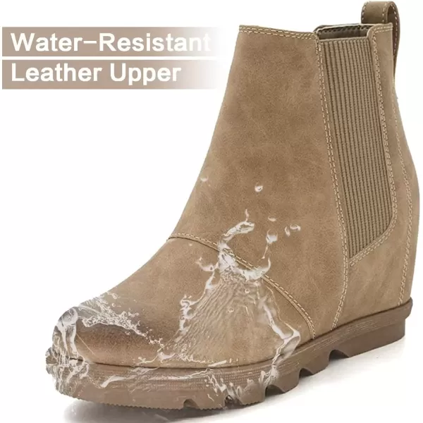 imageAthlefit Womens Wedge Boots Comfortable Ankle Wedge BootiesKhaki